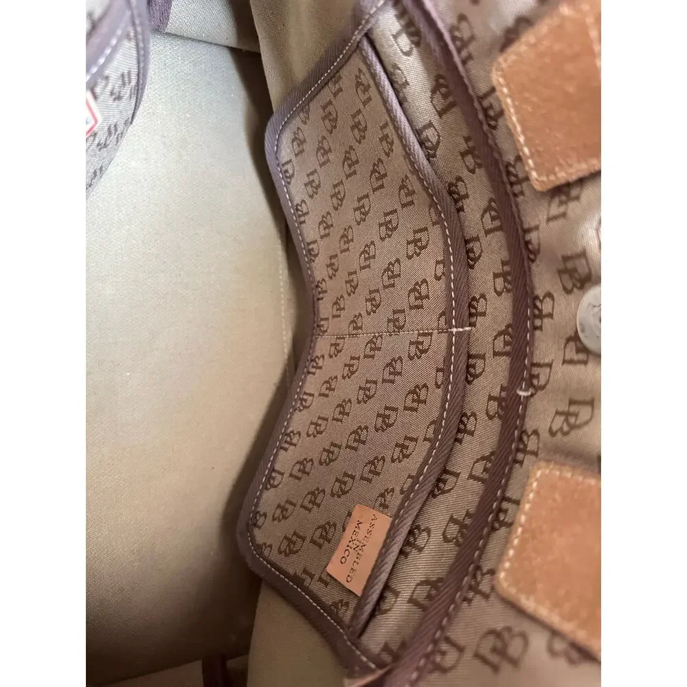 Dooney & Bourke Canvas Leather Monogram Shoulder Handbag Beige Tassel Snap
